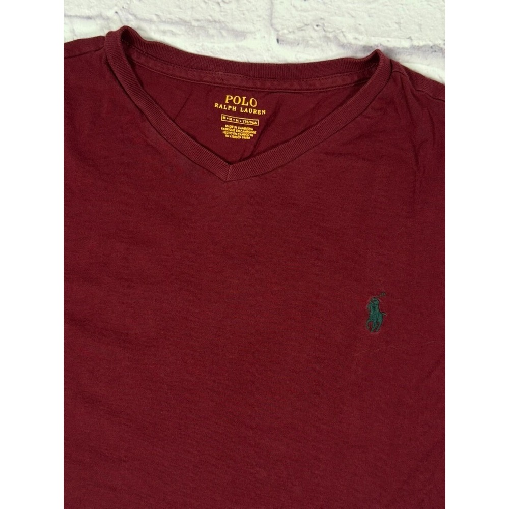 Polo Ralph Lauren Burgundy Plain V-Neck T-Shirt‎ Mens Size Medium Tagless